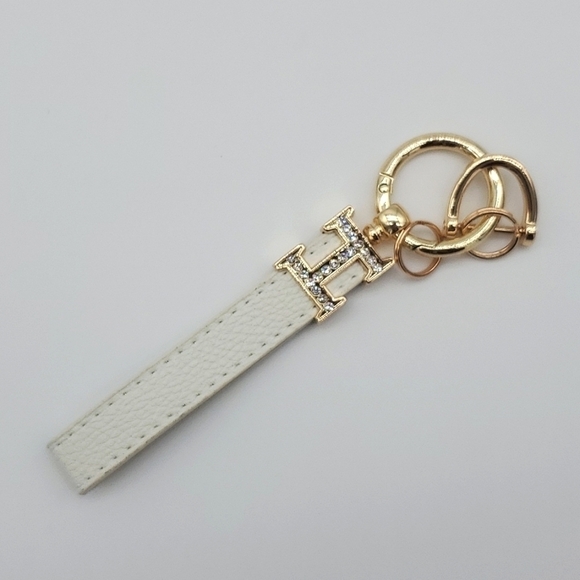 H Leather Key Chain. White - NEW - - Picture 4 of 8